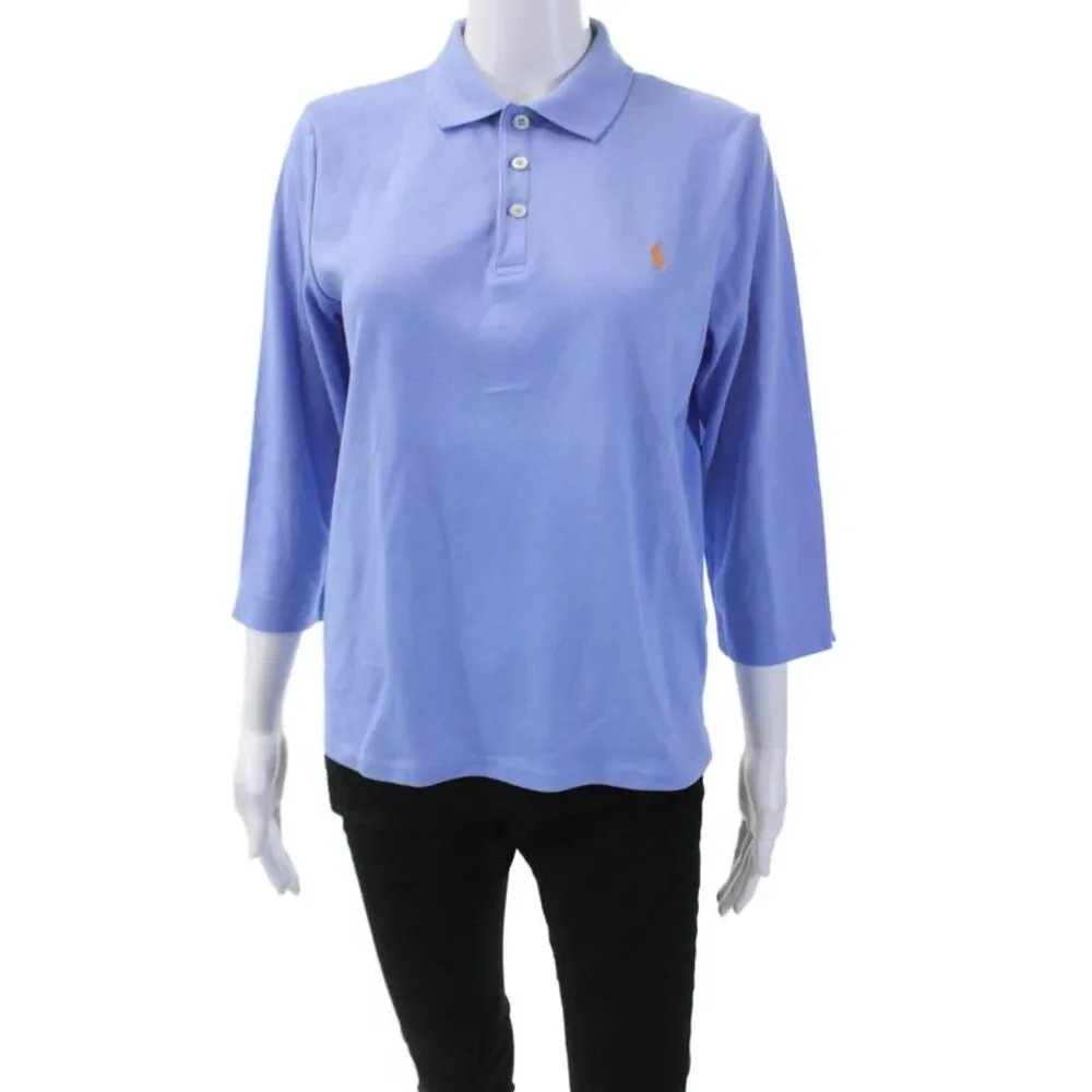 Ralph Lauren Sport Womens Cotton Long Sleeve Collar Polo Top Blue Size L